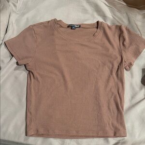 Brown Ribbed Short Sleeve Tee